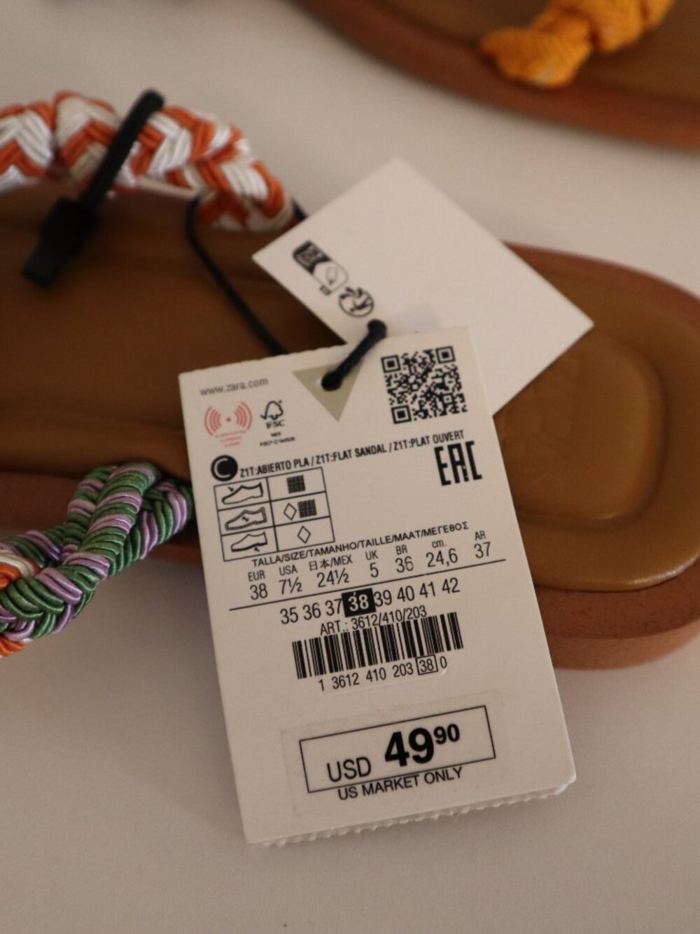 Zara Sandals Womens Size 8 Rope Multicolor Flats Flip Flop Shoes 38 NEW - Picture 12 of 13